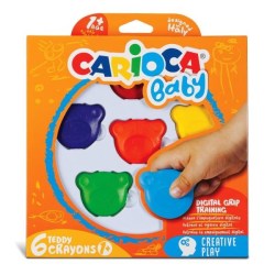 Κηρομπογιές Δακτύλων Carioca Baby Teddy Ηλικίας 1+ με 6 Χρώματα (42956)